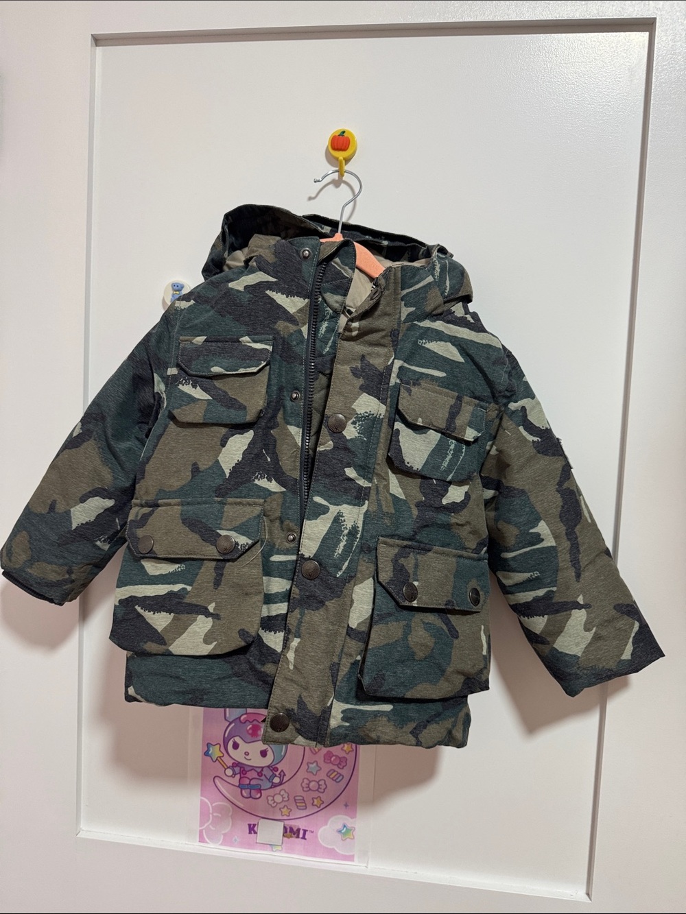 Molo Kids Camo Hooded Jacket in Green, Black, Brown